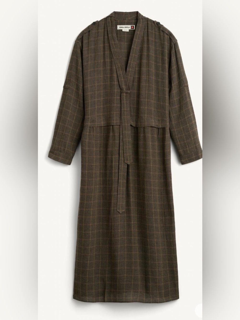 Zara SRPLS Wool Blend Plaid Midi Dress Brown Utility Military Size S - Picture 4 of 11
